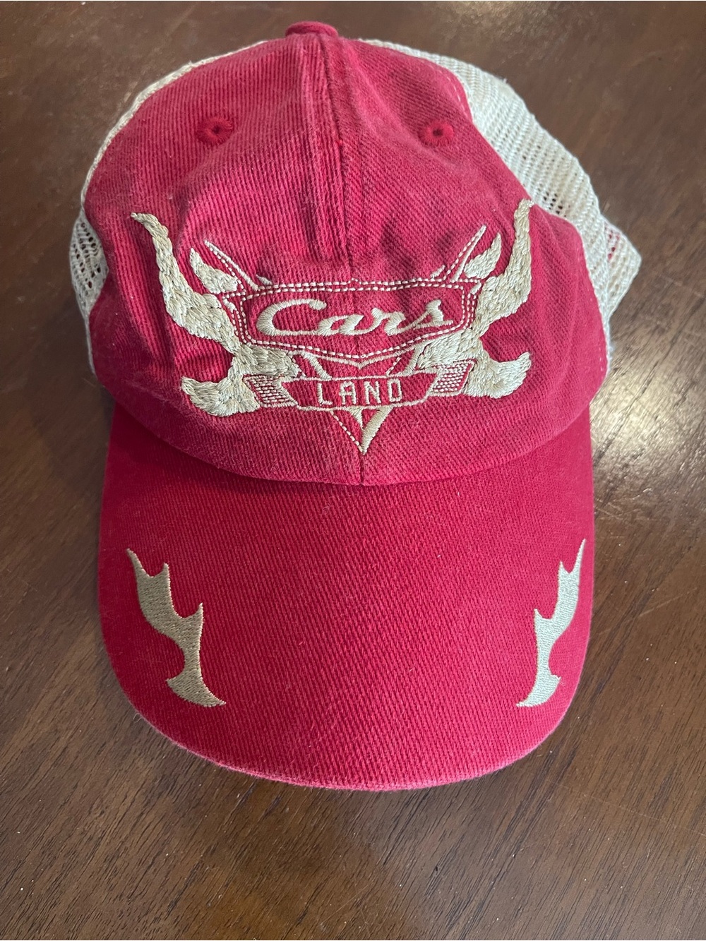 Disneyland Cars Land vintage looking Red and Cream Mesh-Back Cap